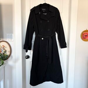 London Fog Black Long Trench Coat Removable Liner Belted Tall Length